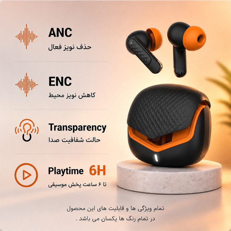 محصول نمونه تستی هدفون بلوتوثی توگوشی ریولینک مدل RV--25 ENC، با حذف نویز فعال ANC و نویز میکروفون ENC، پخش صدای محیطی Transparency، بلوتوث 5.3، درایور 10 میلیمتری و مقاومت در برابر رطوبت و عرق