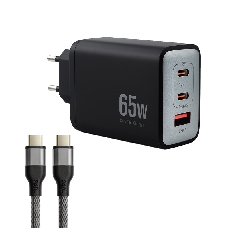 محصول نمونه تستی شارژر دیواری 65 وات 3 پورت وونک مدل PD65w به همراه کابل USB-C